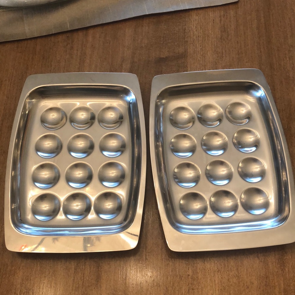 Escargot serving dishes stainless steel set of two